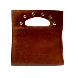 Jack Sprat Leather Studded Top Handle Bag Tailored Structured Purse Brown